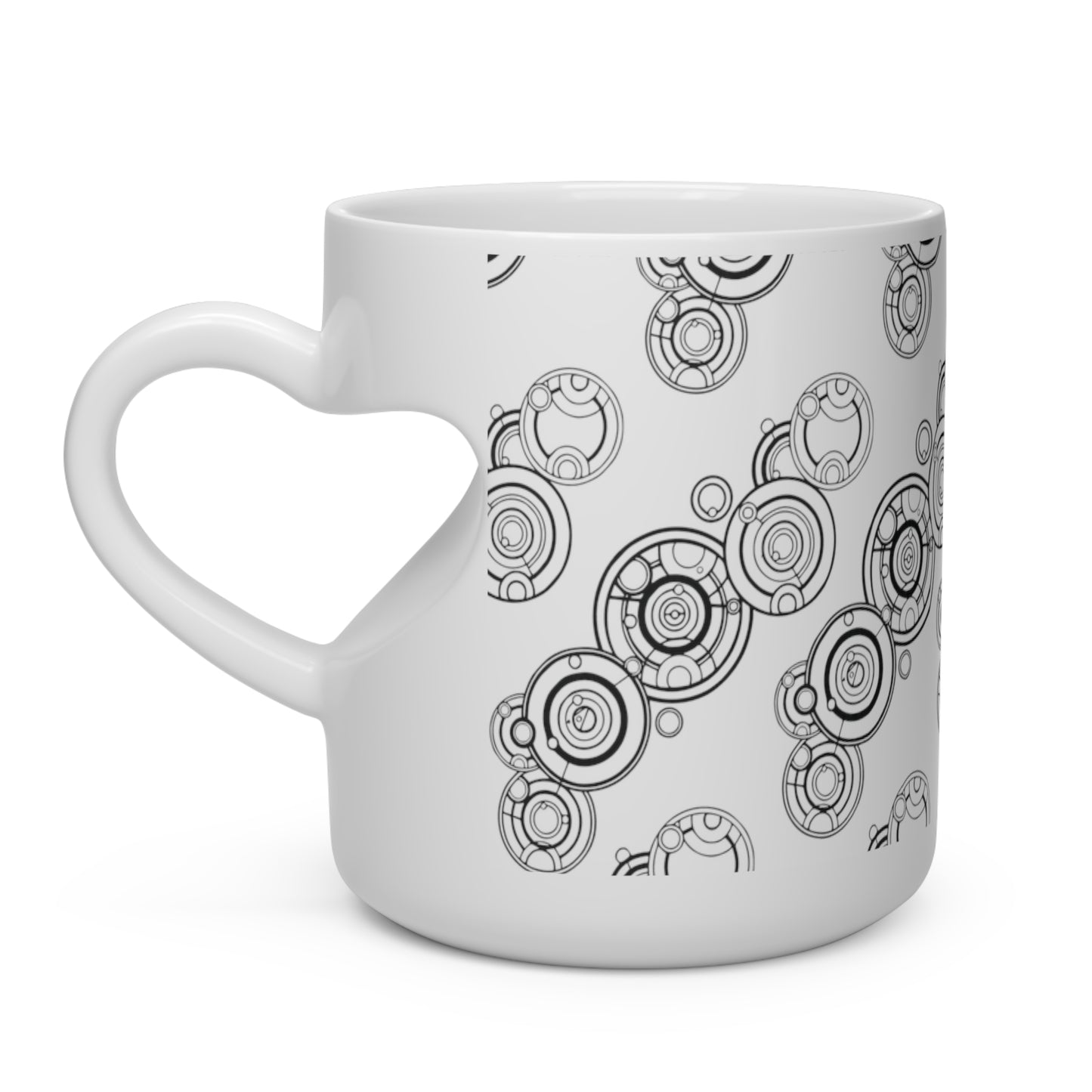 11oz Ceramic Mug With Heart Shaped Handle - Dr Who Gallifreyan Writing