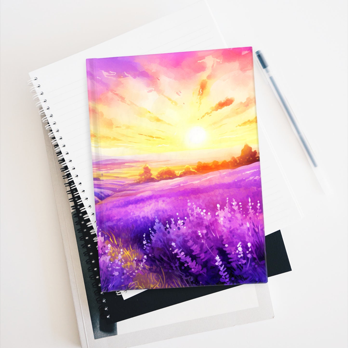 "Dawning Lavender" Blank Journal - Sunrise Over Purple Lavender Watercolor Painting Hardcover Blank Journal/Text Book