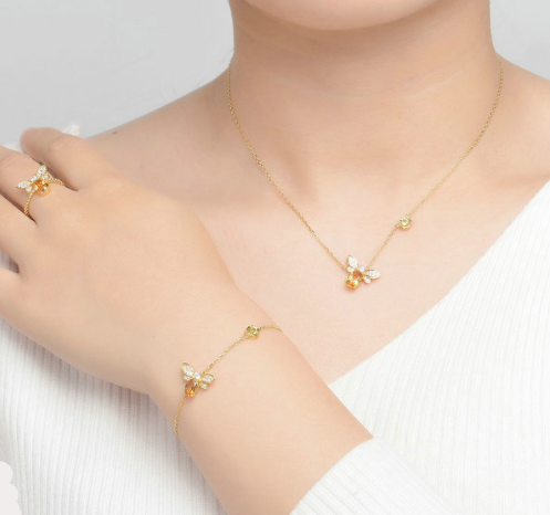 Citrine Honey Bee Silver Jewelry 14K Gold Plated Chain Charm Necklace