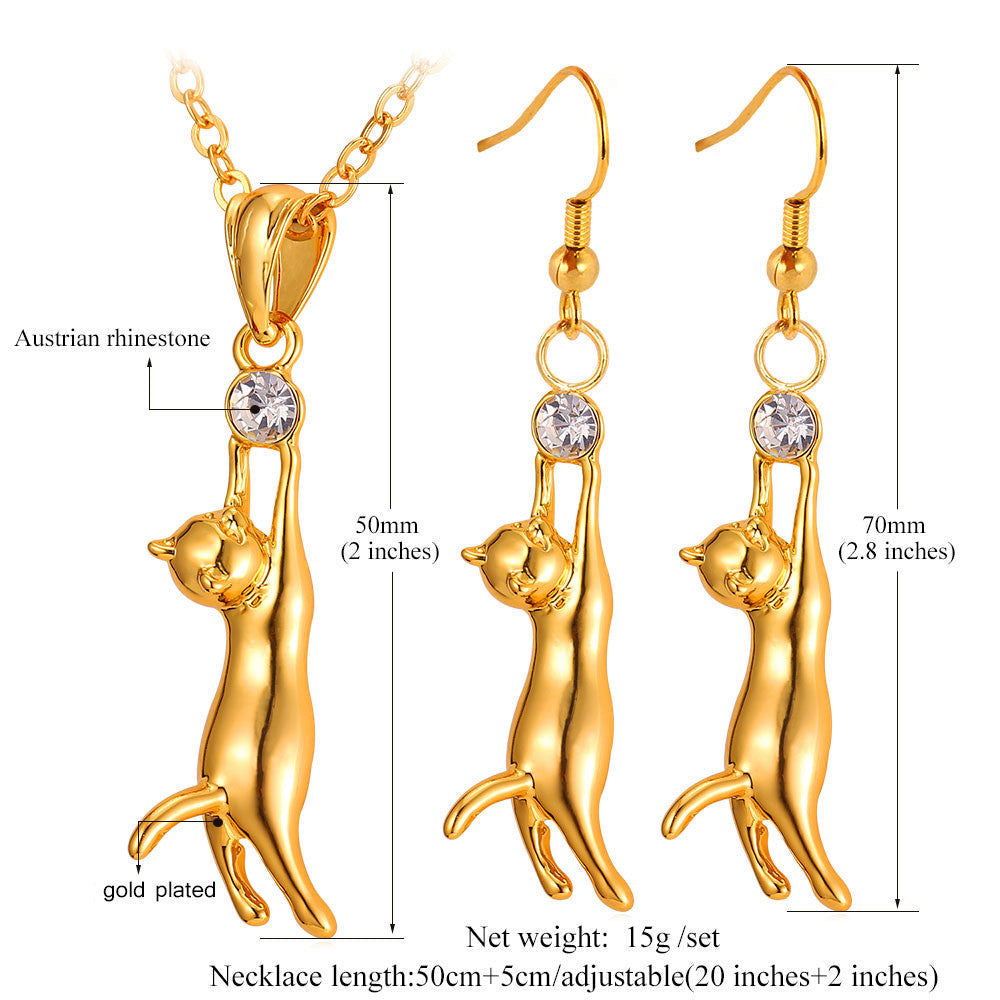 Lovely Cat Pendant Necklace Earrings Set
