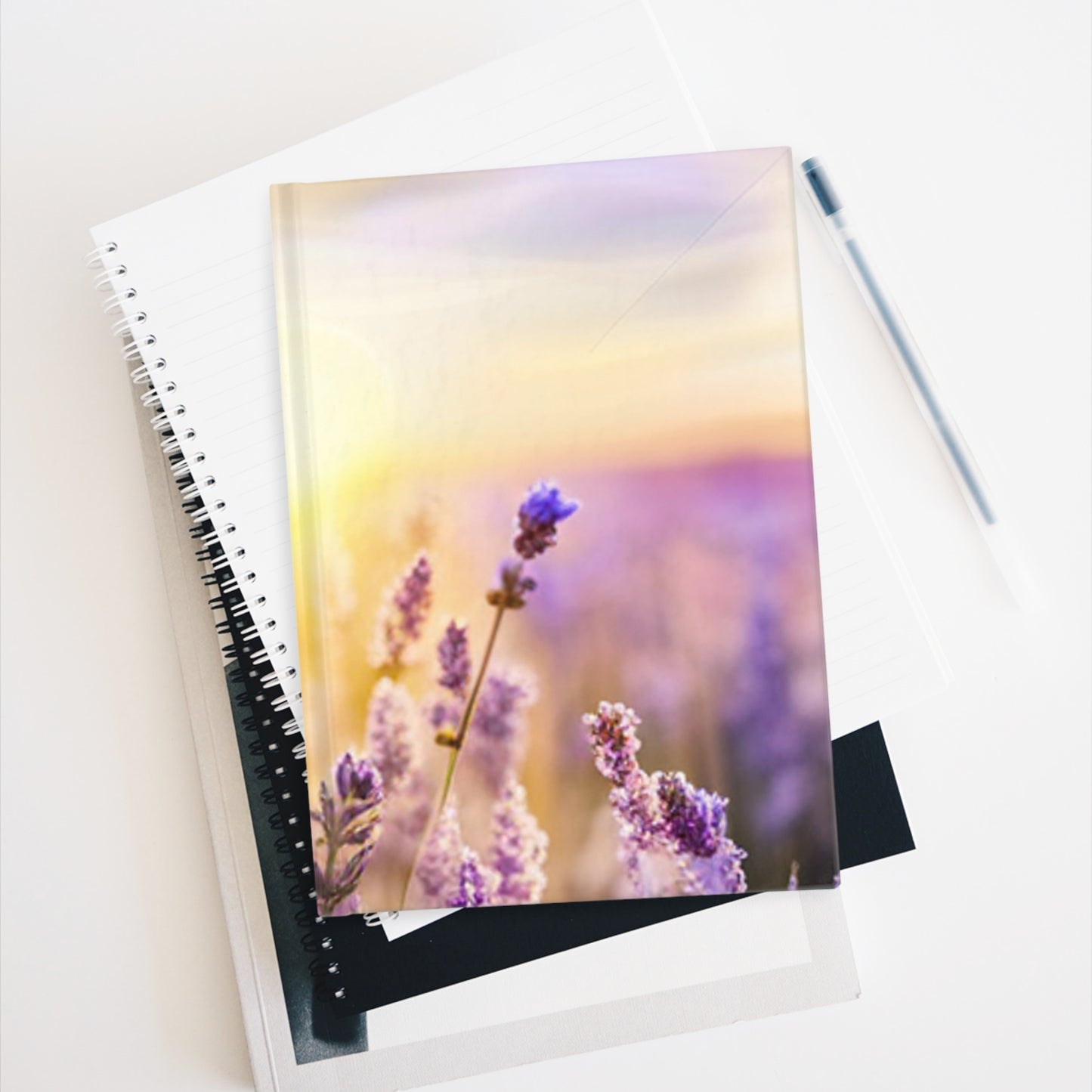 "Dawning Lavender" Blank Journal - Sunrise Over Purple Lavender Blossoms Hardcover Blank Journal/Text Book