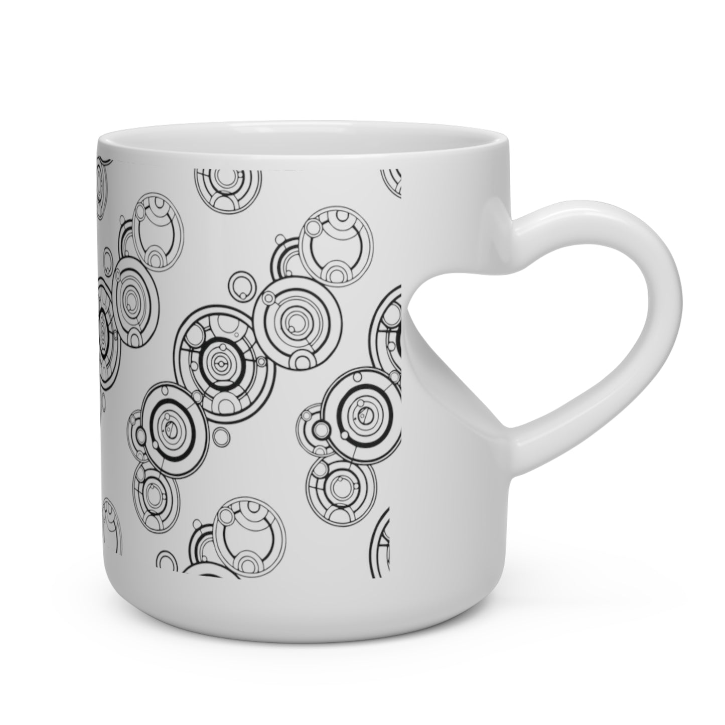 11oz Ceramic Mug With Heart Shaped Handle - Dr Who Gallifreyan Writing