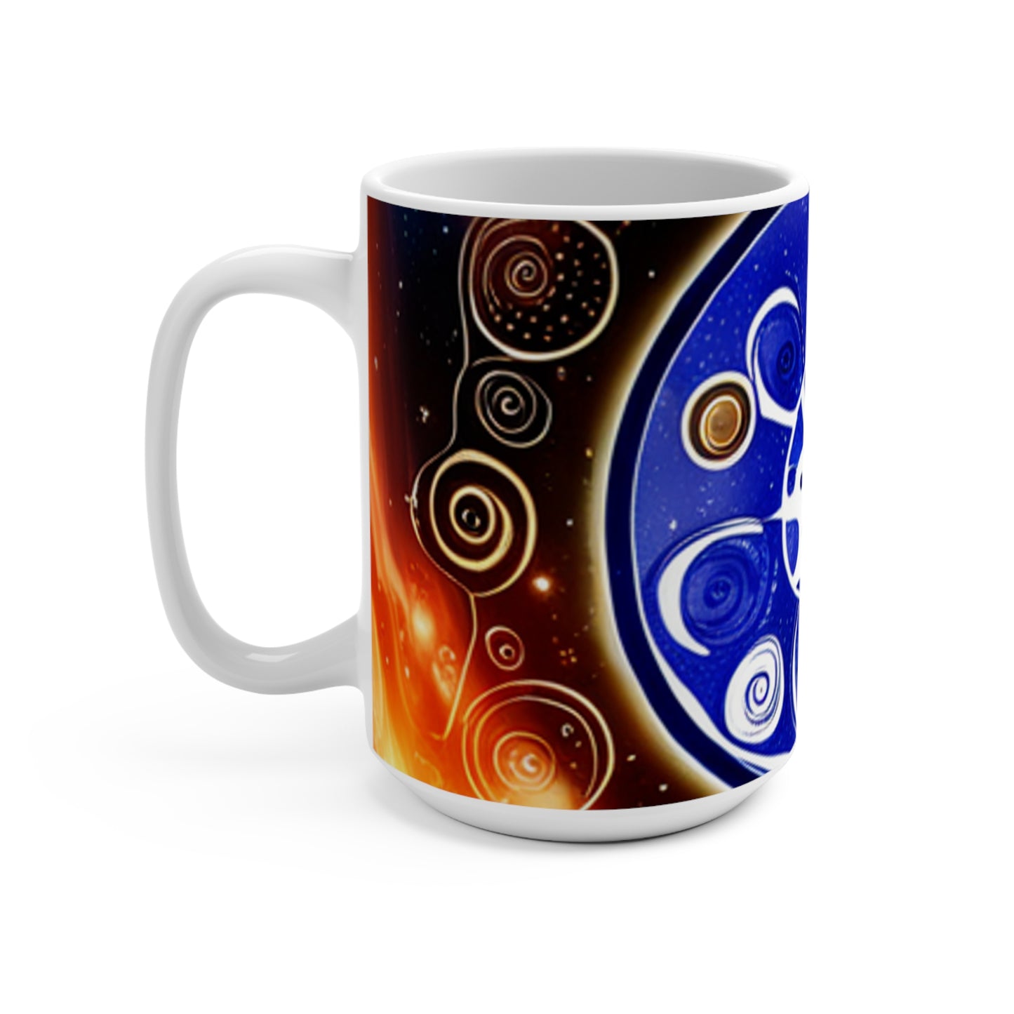 15oz White Mug | Dr Who Gallifreyan Writing Over Galaxy Background