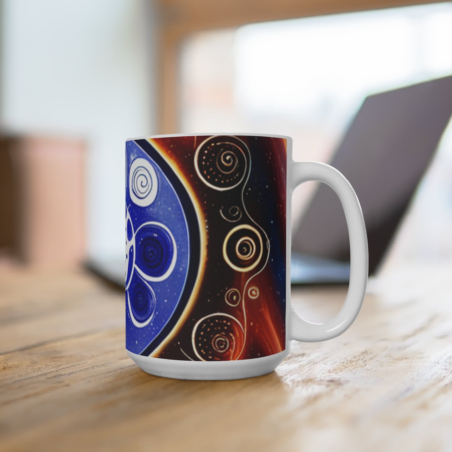 15oz White Mug | Dr Who Gallifreyan Writing Over Galaxy Background