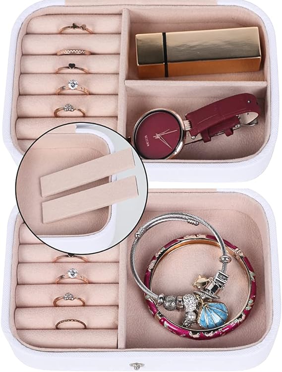 Personalized Rectangular PU Leather Snap Button Travel Jewelry Box Case Organizor