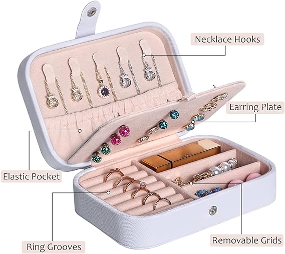 Personalized Rectangular PU Leather Snap Button Travel Jewelry Box Case Organizor