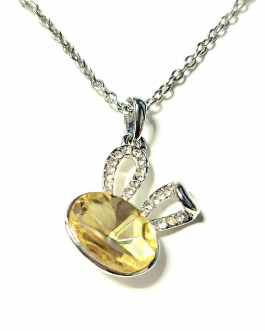 Rabbit Necklace | Citrine Rhinestone Cubic Zirconia Crystal Rabbit Pendant With 18K RGP Chain