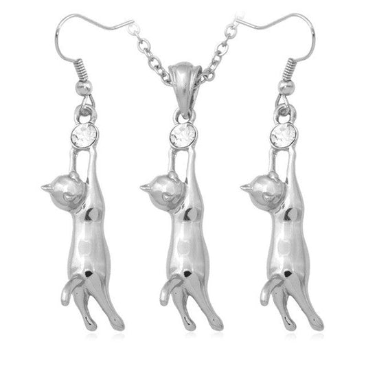 Lovely Cat Pendant Necklace Earrings Set